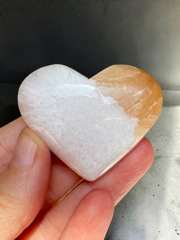 Peach Stilbite with Scolecite Heart Carving ~ India