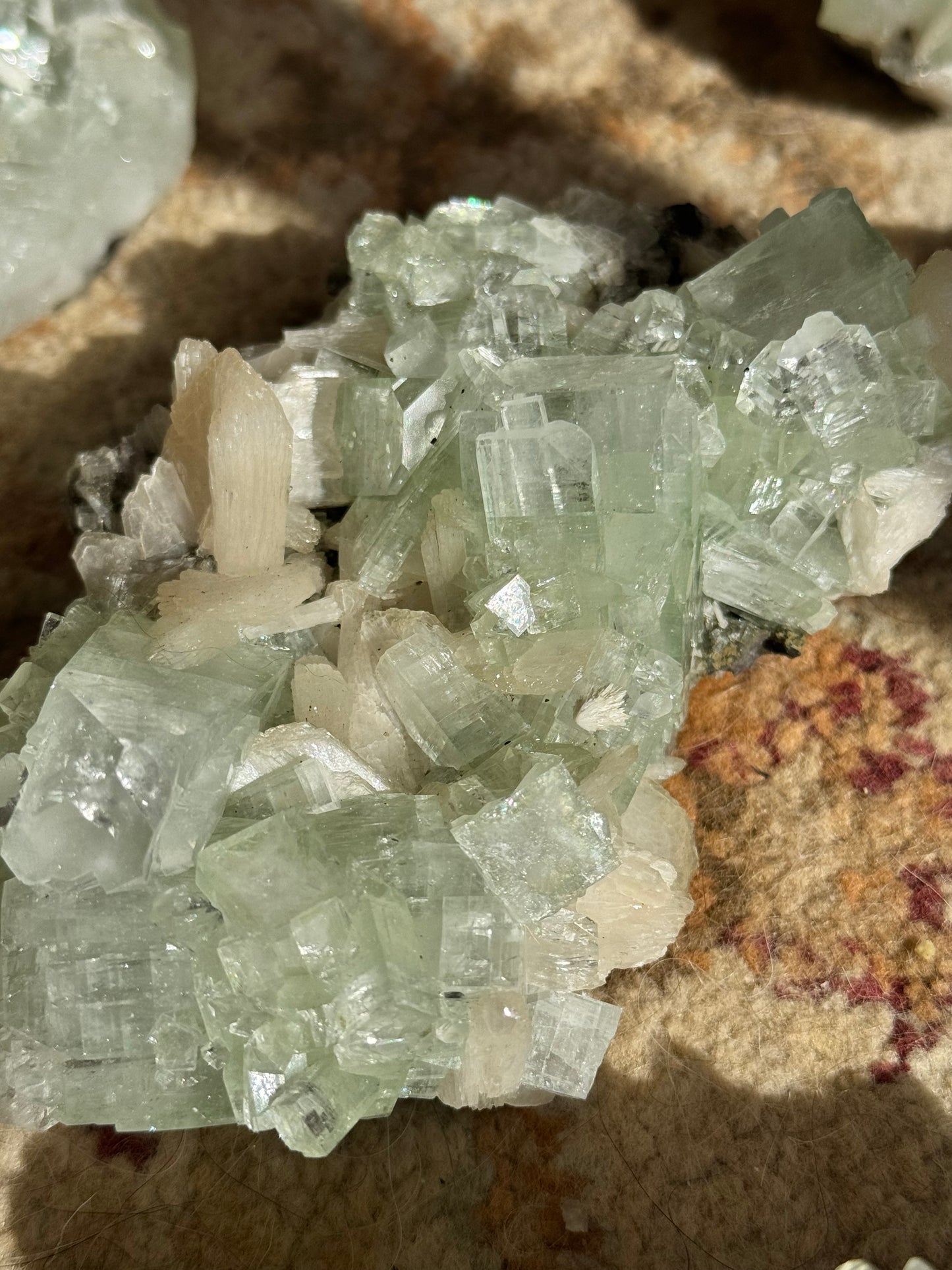 Sea Foam Green Apophyllite with Peach Silbite Specimen