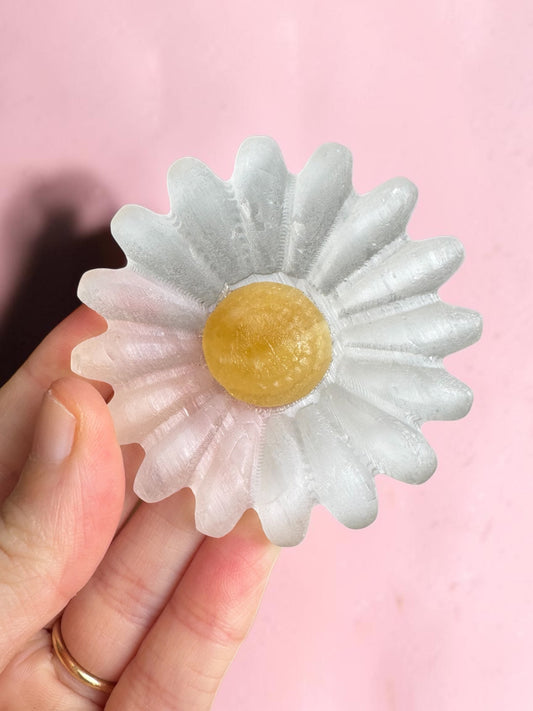 Selenite and Calcite Flower Carving