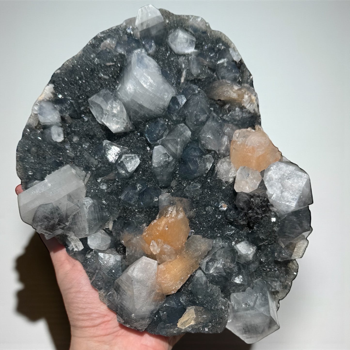 Druzy Black Chalcedony with Apophyllite and Peach Stilbite Specimen