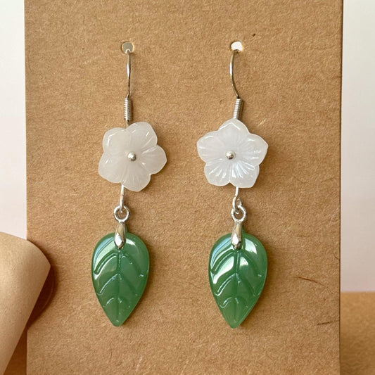 Quartz and Green Aventurine Flower Drop Earrings