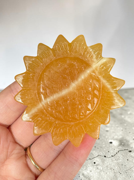 Orange Calcite Sunflower Carving