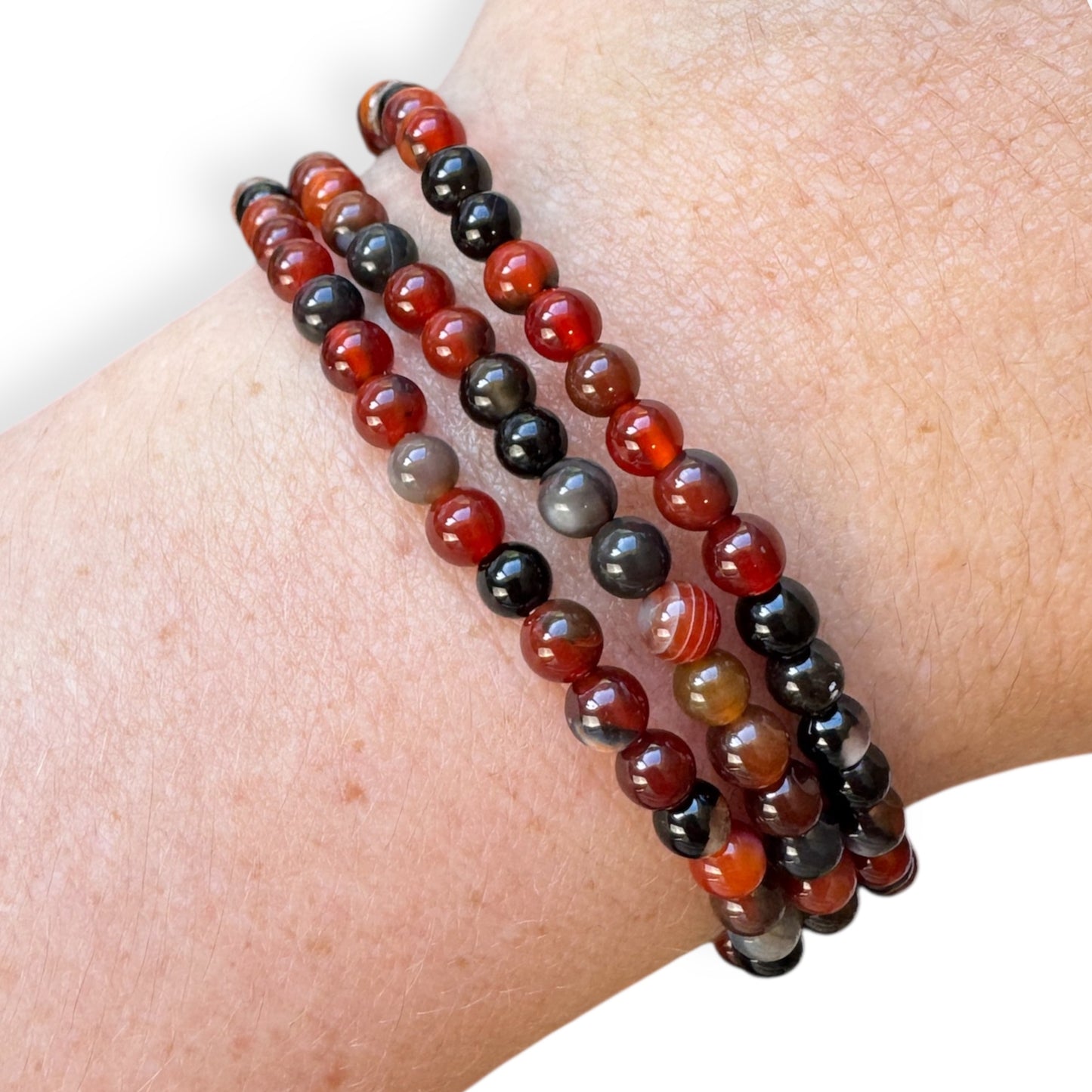 Red and Black Agate 4mm Bracelets