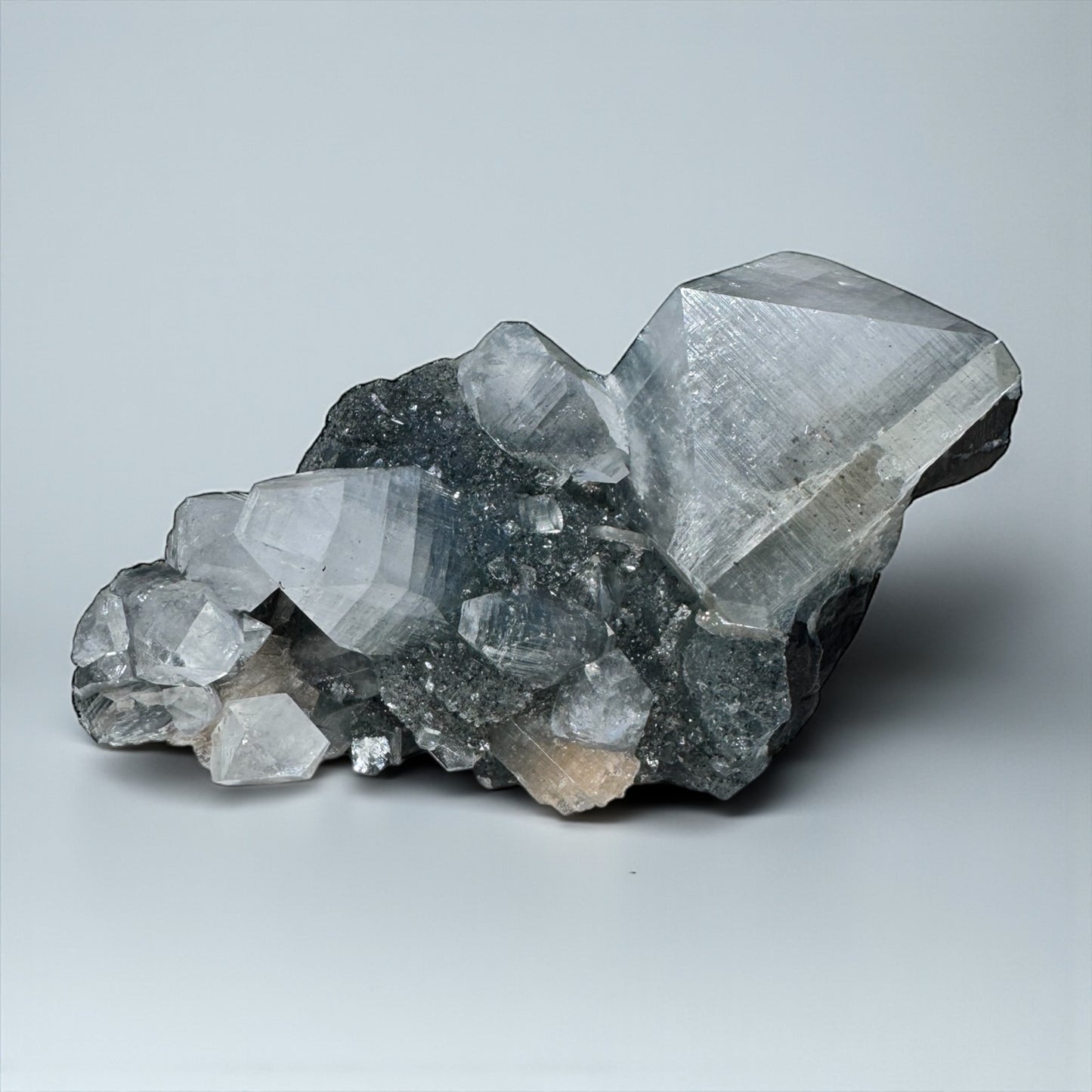 Druzy Black Chalcedony with Apophyllite and Peach Stilbite Specimen