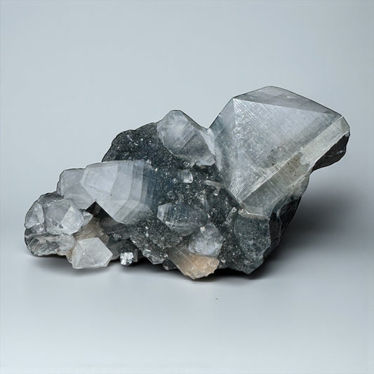 Druzy Black Chalcedony with Apophyllite and Peach Stilbite Specimen