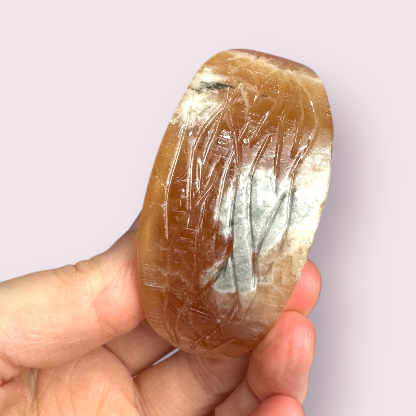 Honey Calcite Citrus Slice Carving