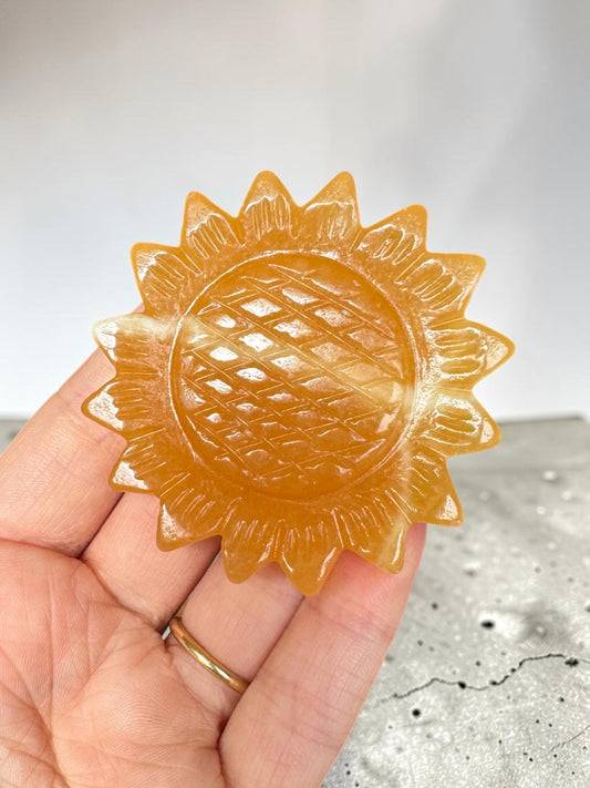 Orange Calcite Sunflower Carving