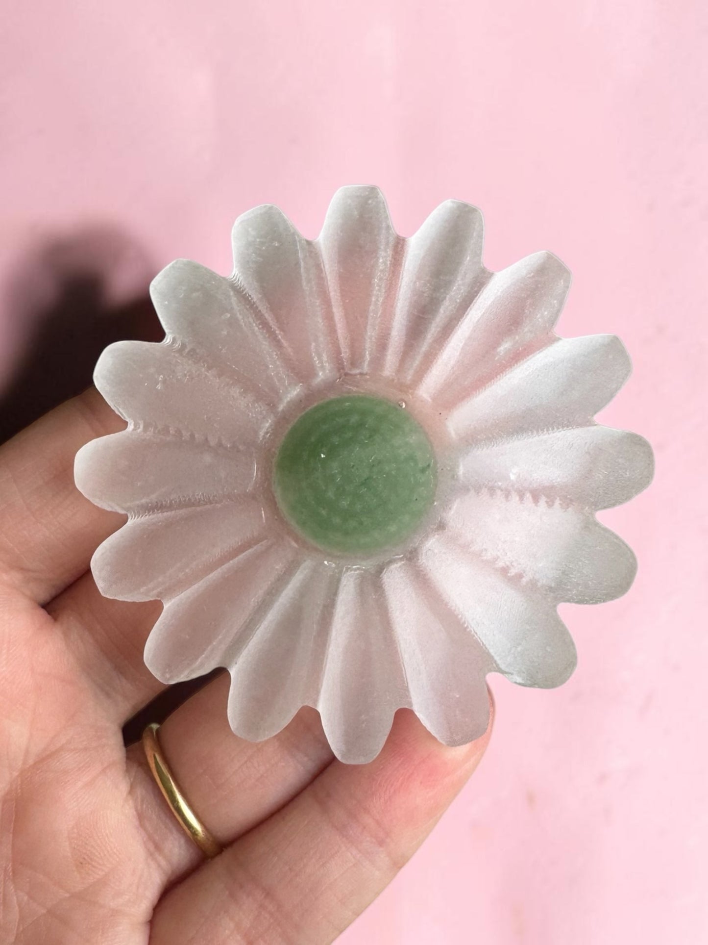 Selenite and Calcite Flower Carving