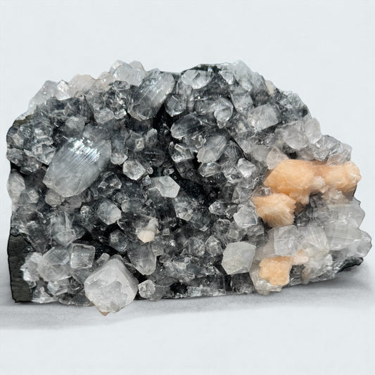 Druzy Black Chalcedony with Apophyllite and Peach Stilbite Specimen