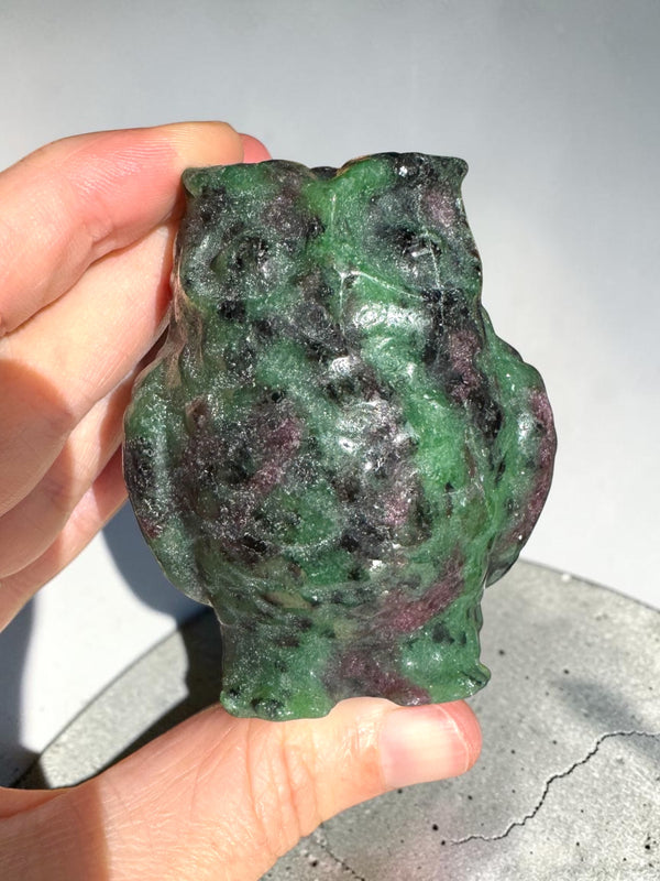 Ruby and Zoisite Owl Carving