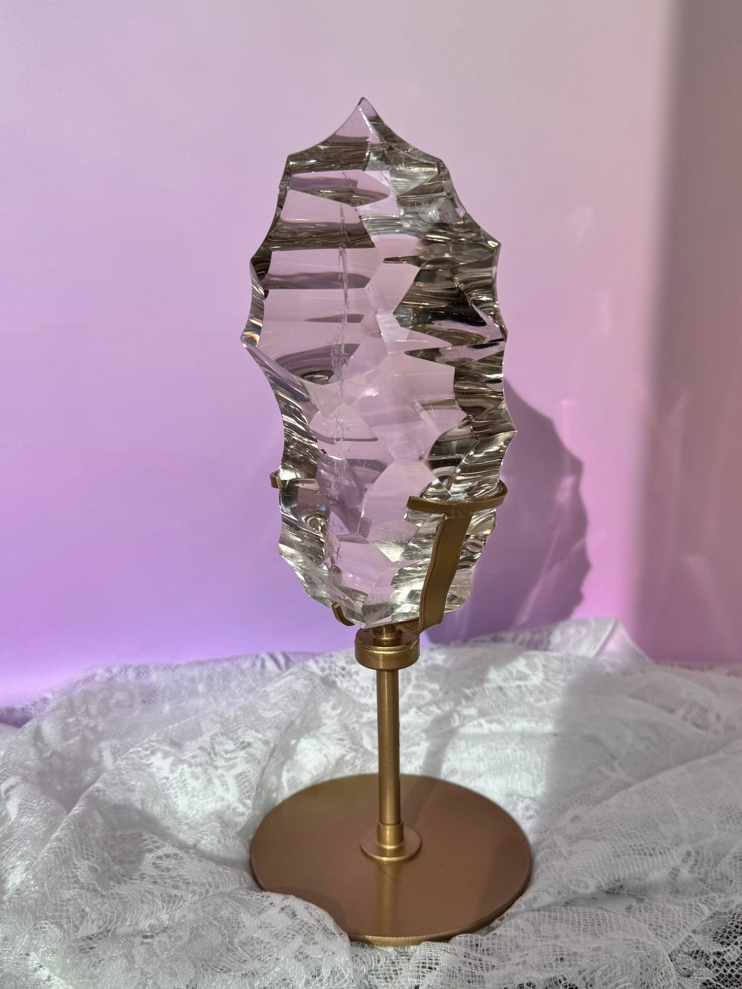 Sculpted HQ Clear Quartz on Stand