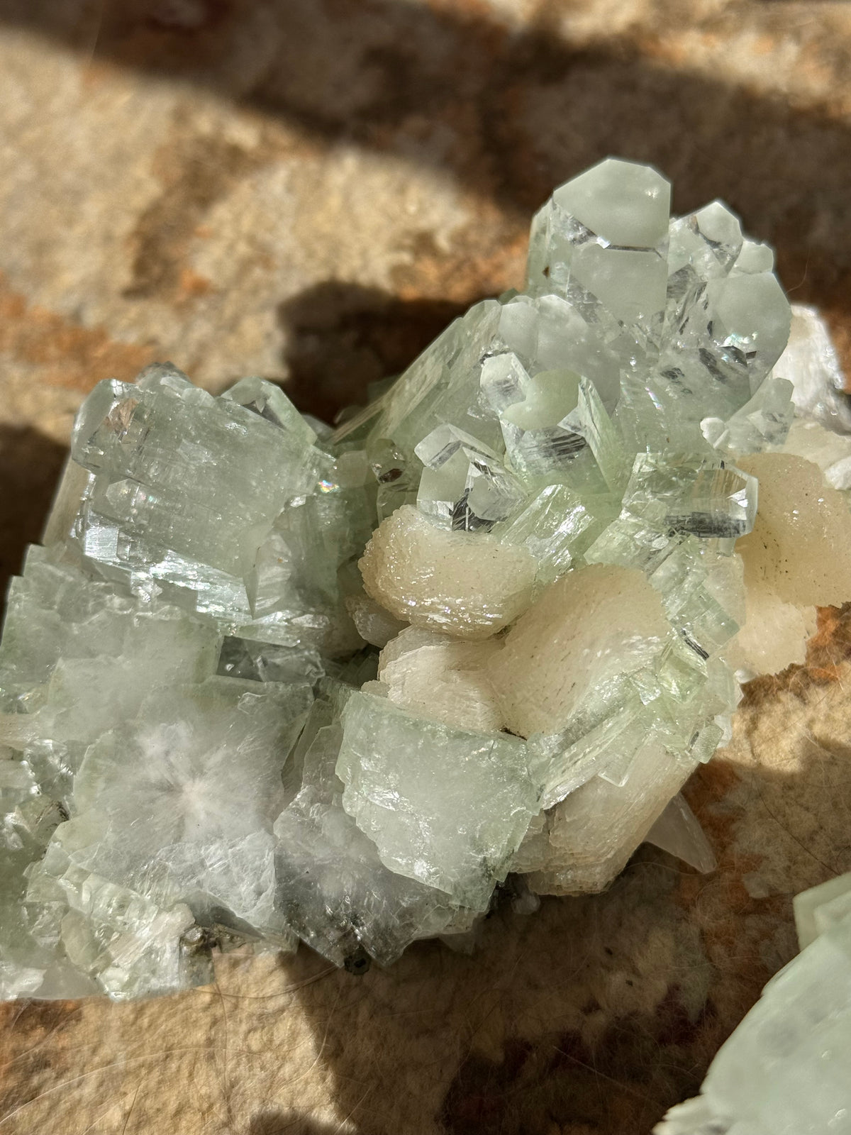 Sea Foam Green Apophyllite with Peach Silbite Specimen