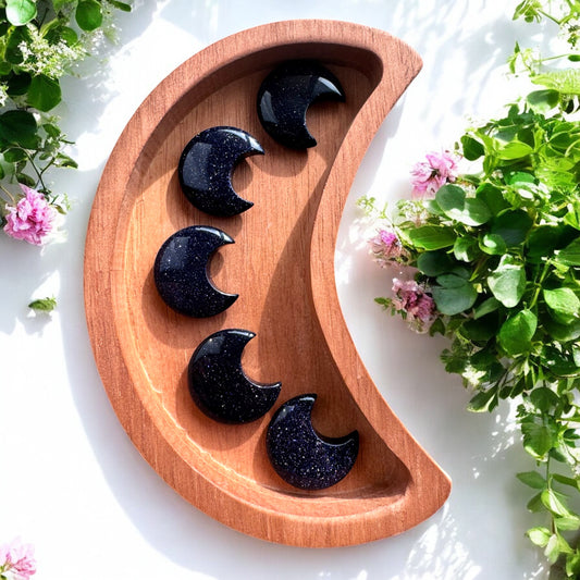 Blue Goldstone Moon Carvings