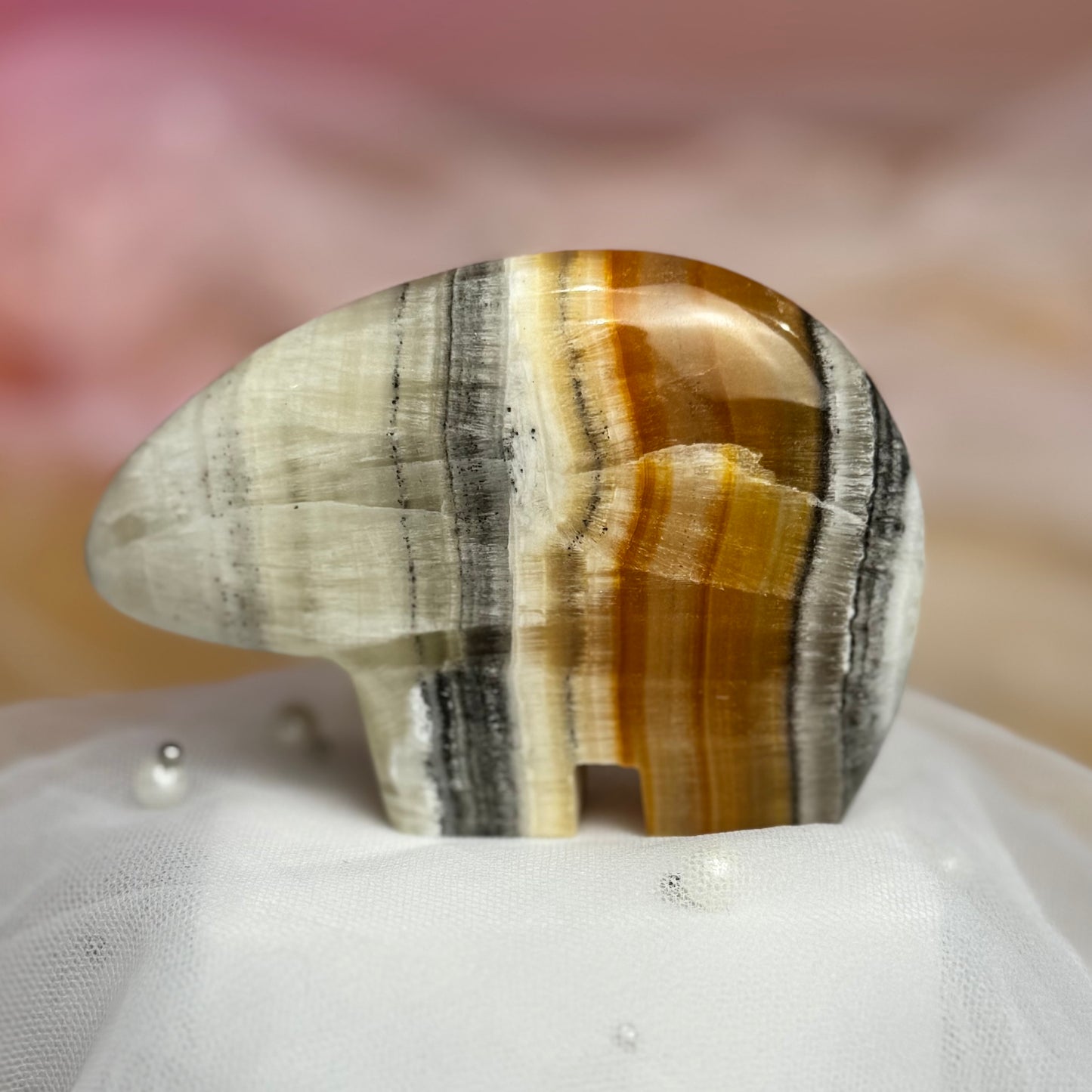 Banded Orange Calcite Bear Carving