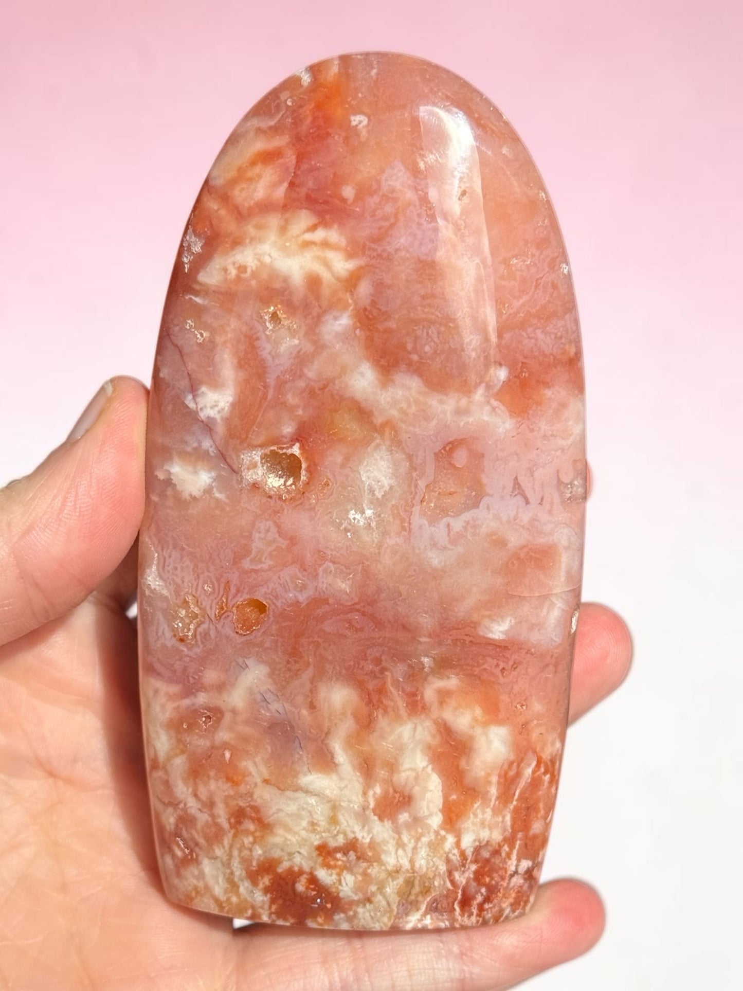 Pink Plume Agate and Carnelian Freeform