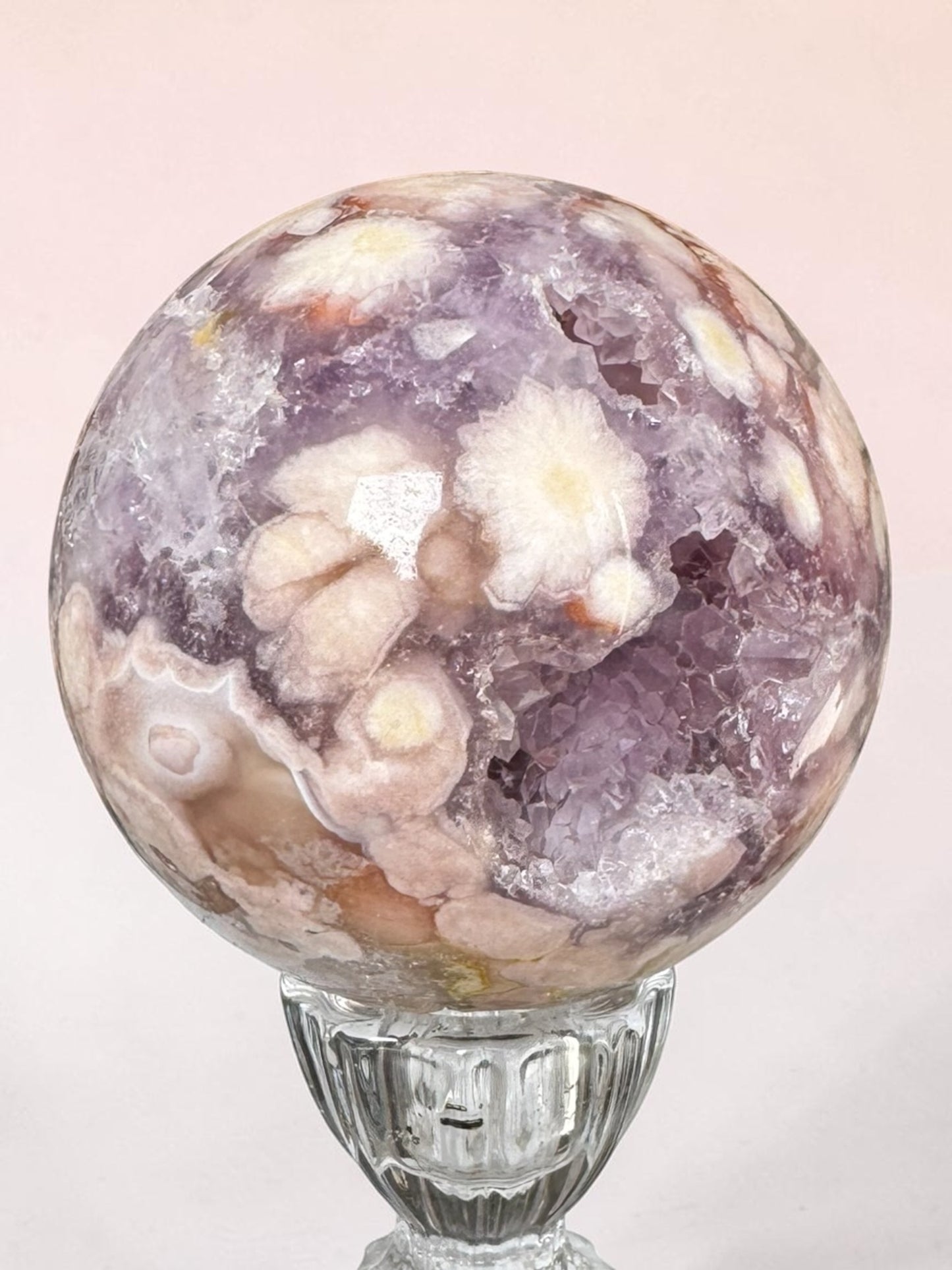 Pink Amethyst + Amethyst + Flower Agate Sphere 7cm