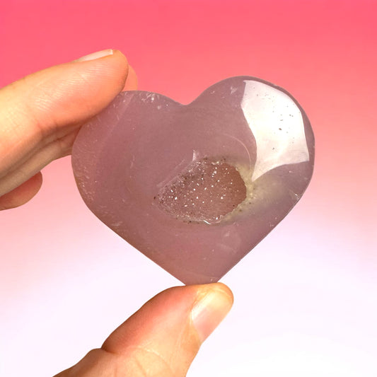 Pink Druzy Agate Heart Carving