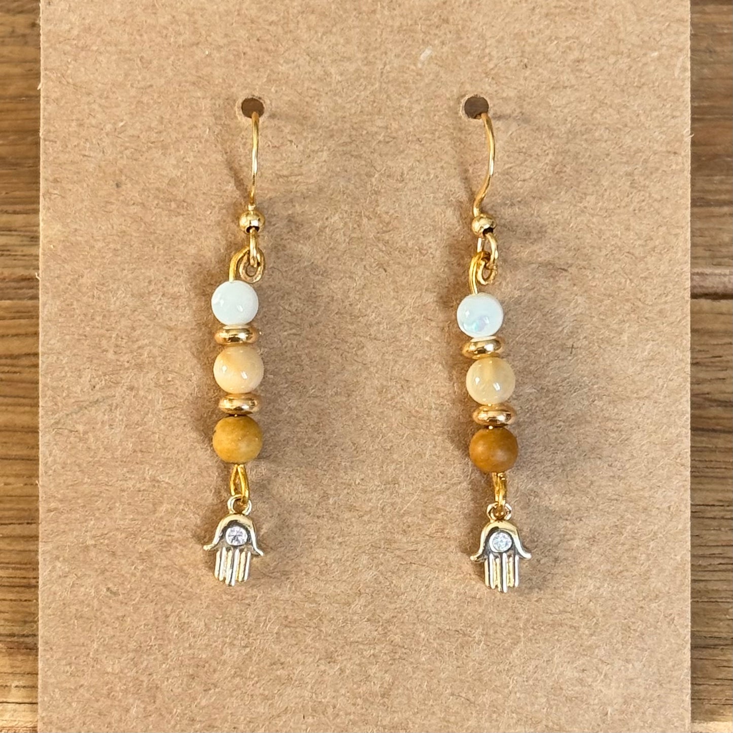 Shell and Picture Jasper Hamsa Earrings