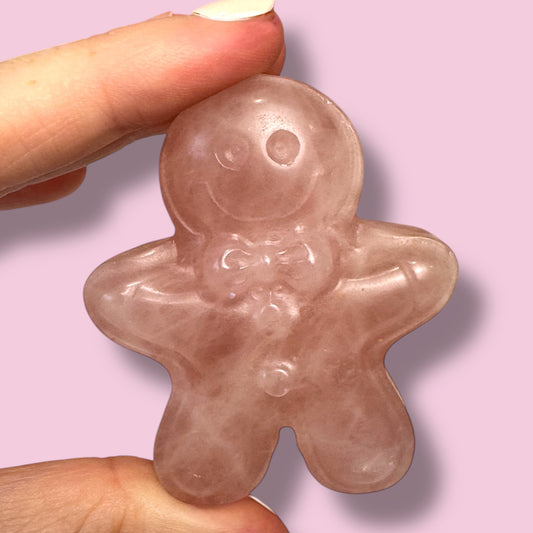 Rose Quartz Gingerbread Man Carving