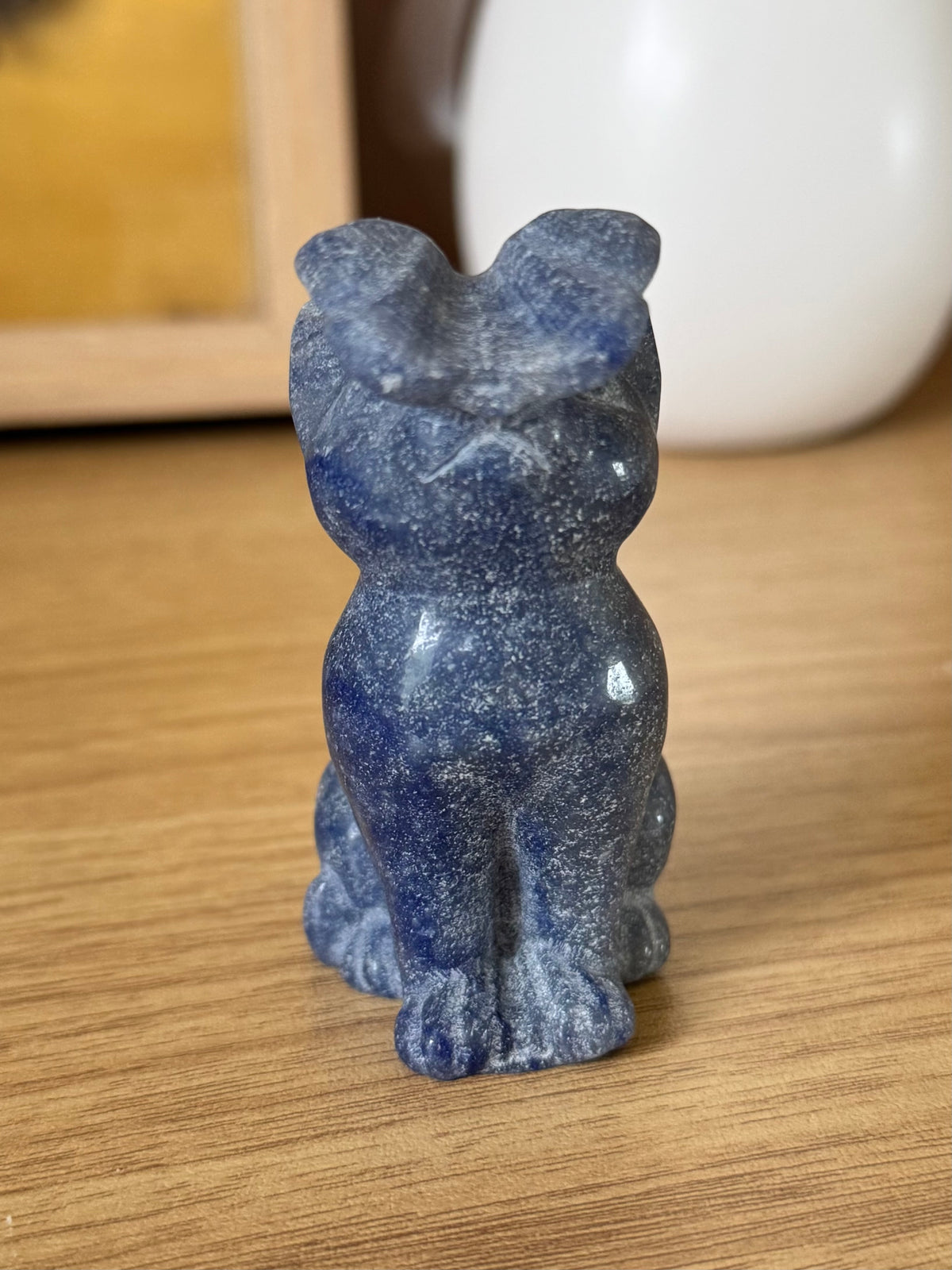 Blue Aventurine Cat with Butterfly Carving
