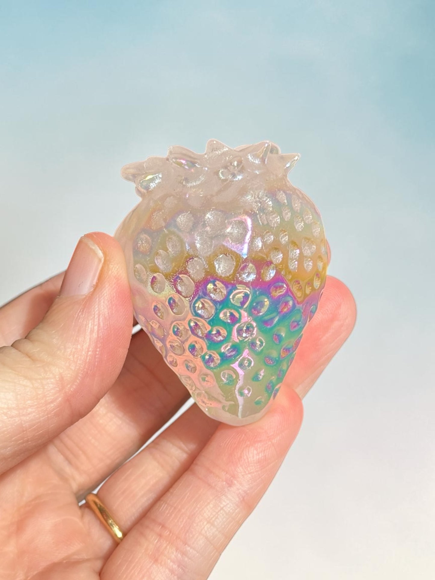 Aura Rose Quartz Strawberry Carving