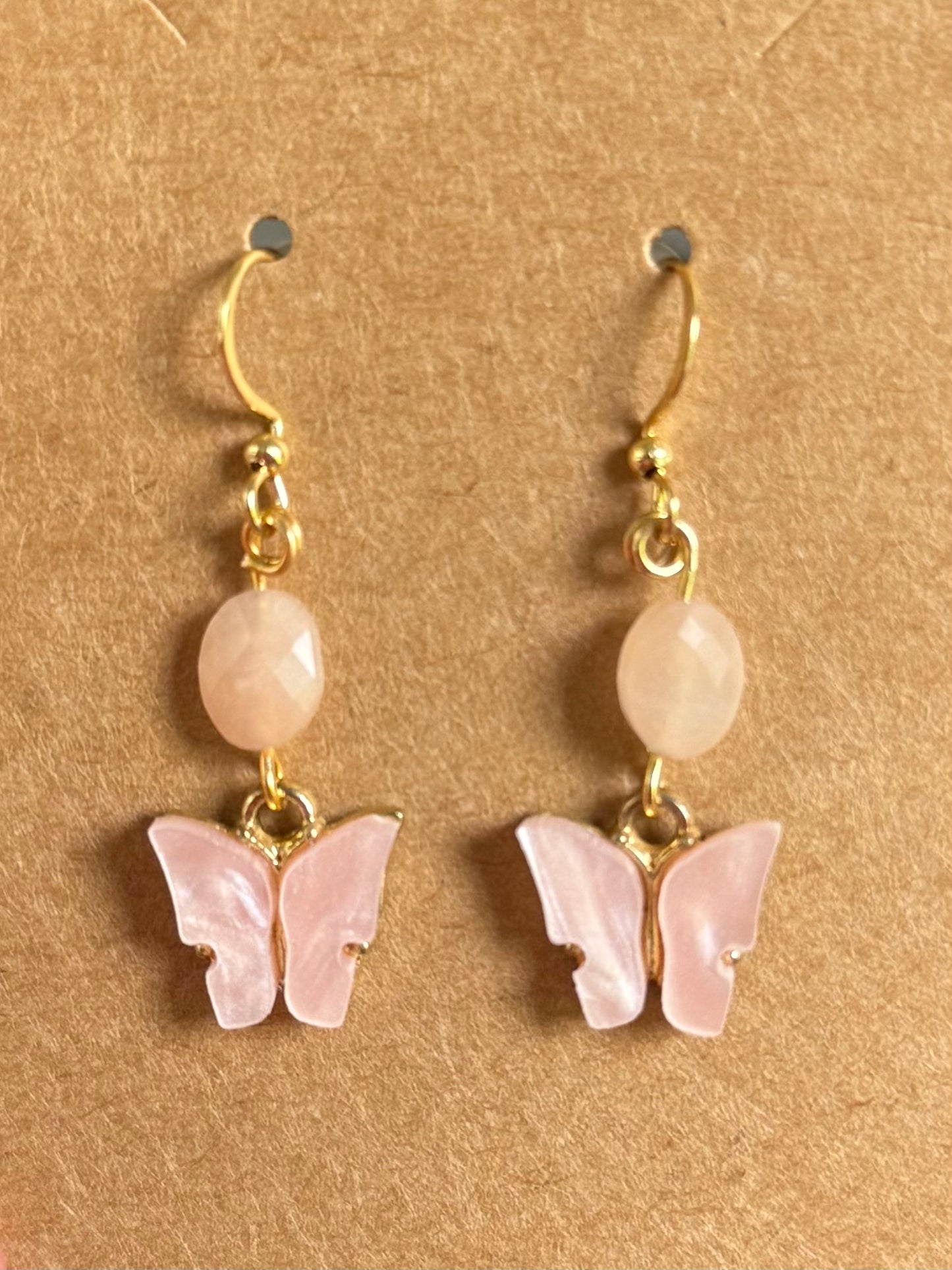 Peach Aventurine Butterfly Earrings