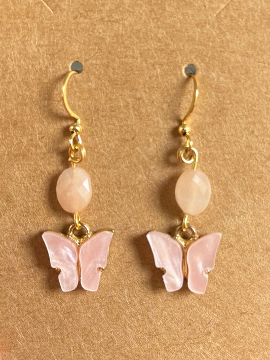 Peach Aventurine Butterfly Earrings