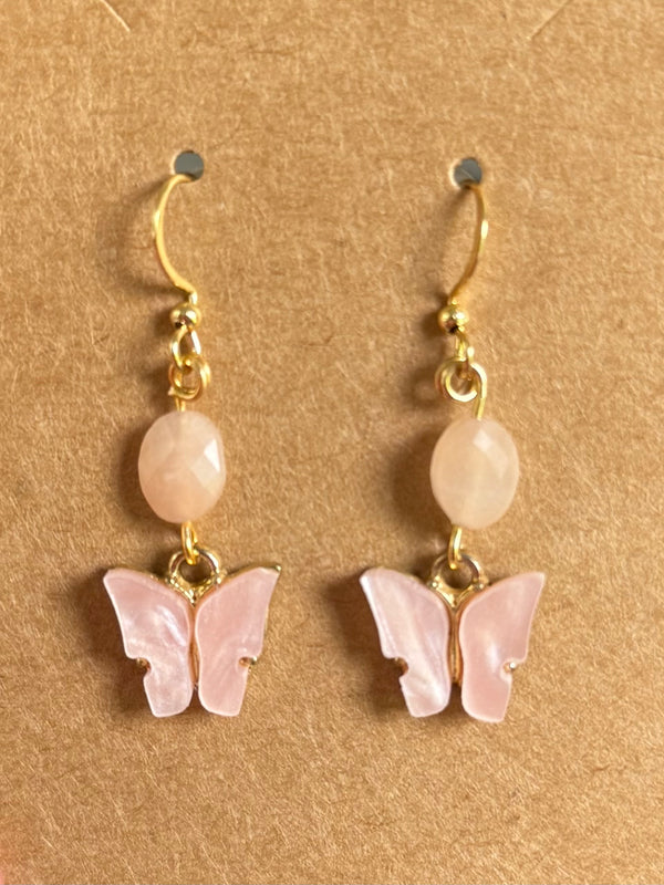 Peach Aventurine Butterfly Earrings