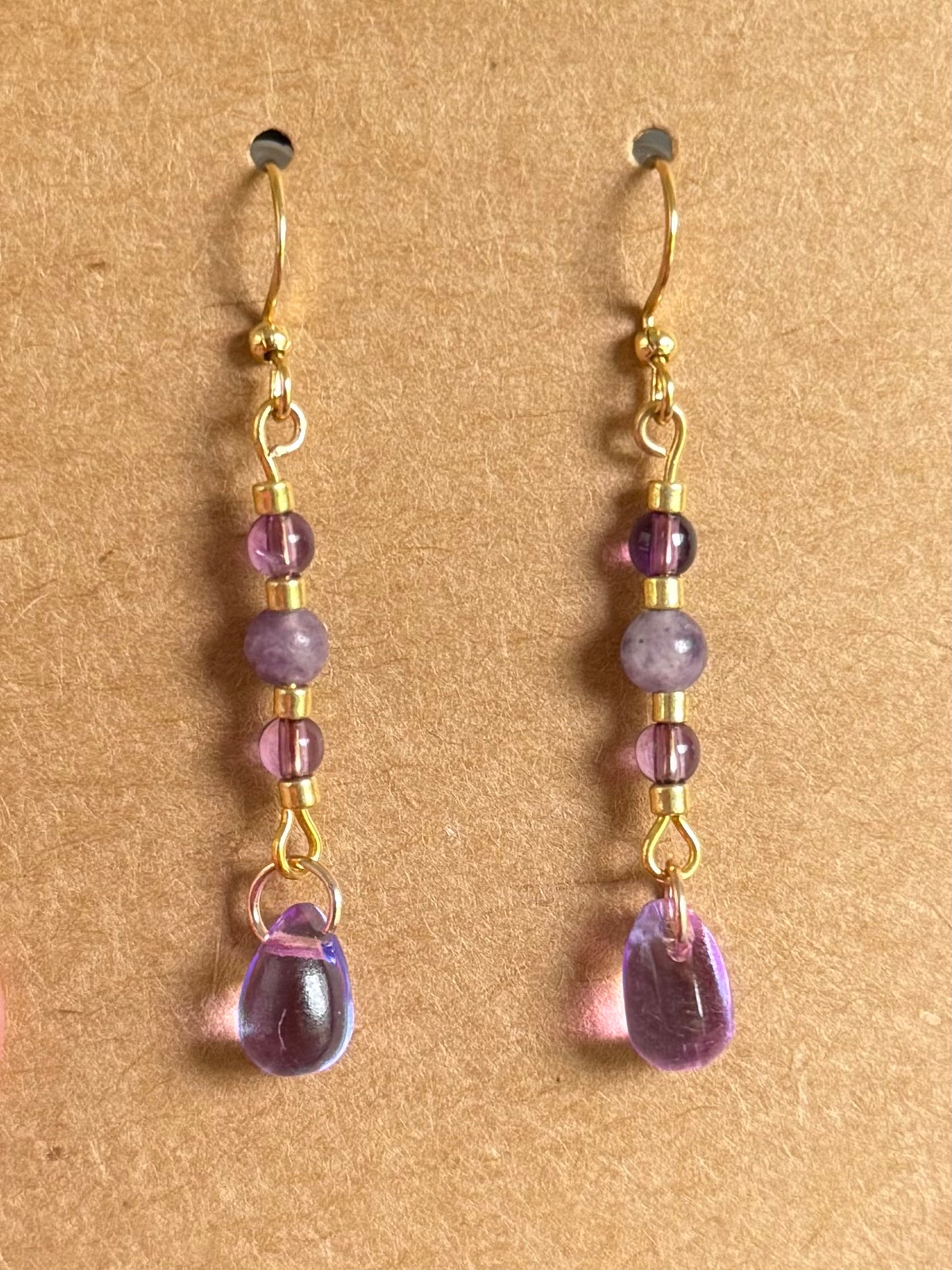 Amethyst and Lepidolite Earrings Gold