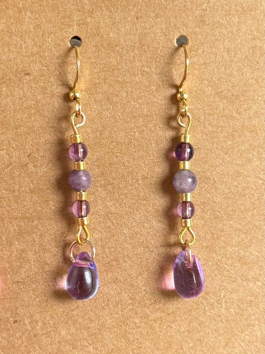 Amethyst and Lepidolite Earrings Gold