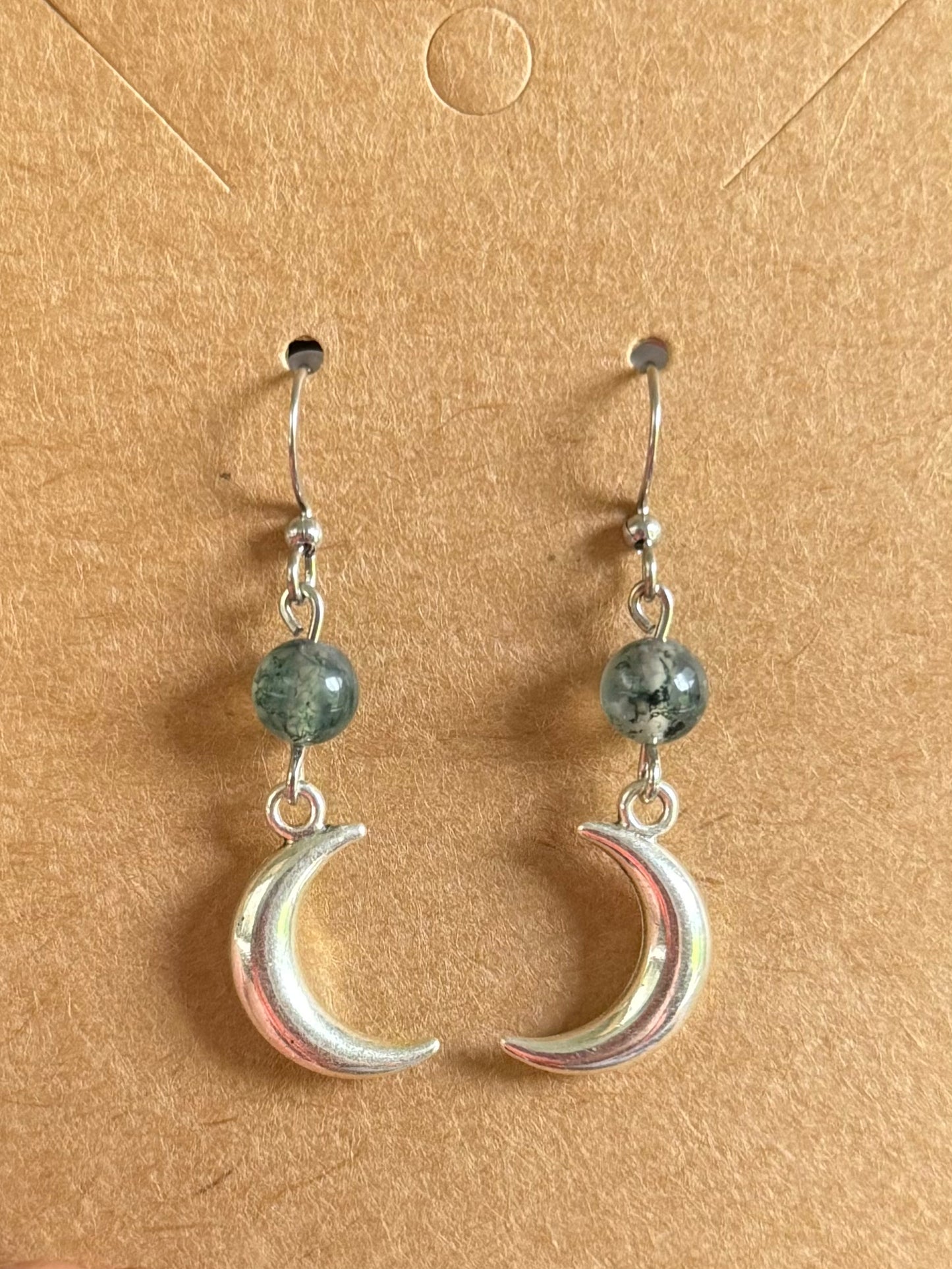 Moss Agate Moon Earrings