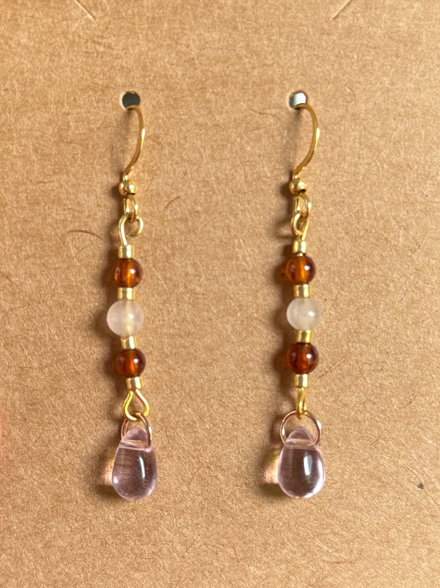Amber and Rose Quartz Earrings