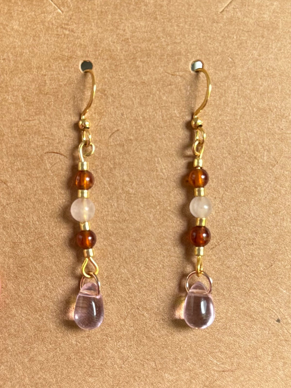 Amber and Rose Quartz Earrings