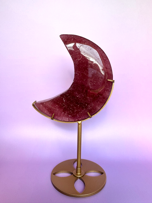Strawberry Quartz Moon On Stand