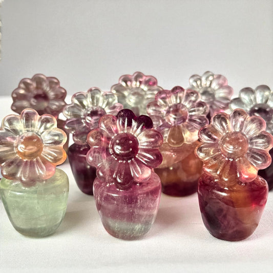 Candy Fluorite Flower Pot Carving | Intuitively Chosen
