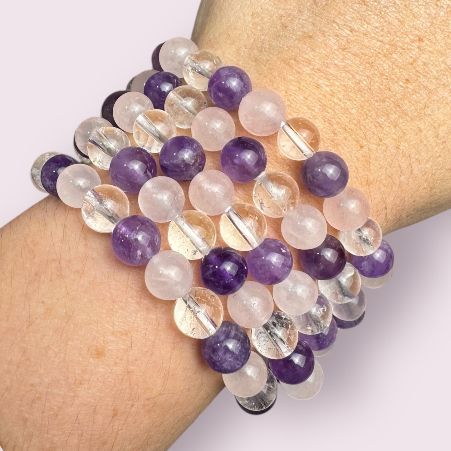 Amethyst, Rose Quartz and Clear Quartz Bracelets