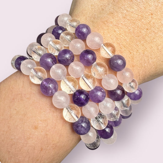 Amethyst, Rose Quartz and Clear Quartz Bracelets