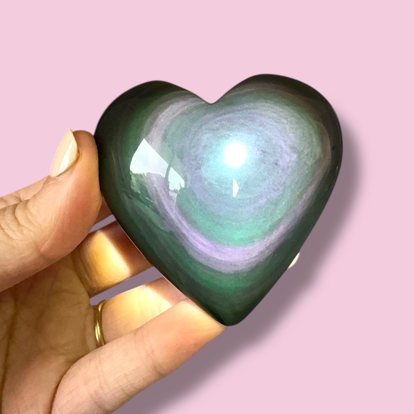 Rainbow Obsidian Heart Carving