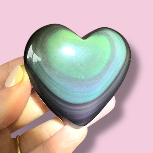 Rainbow Obsidian Heart Carving