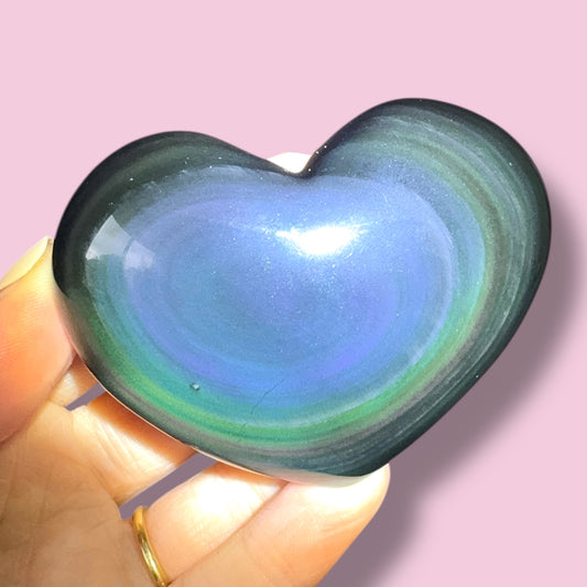 Rainbow Obsidian Heart Carving