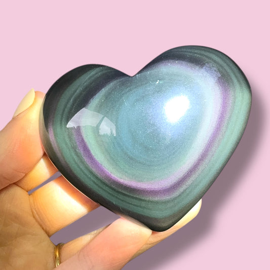 Rainbow Obsidian Heart Carving