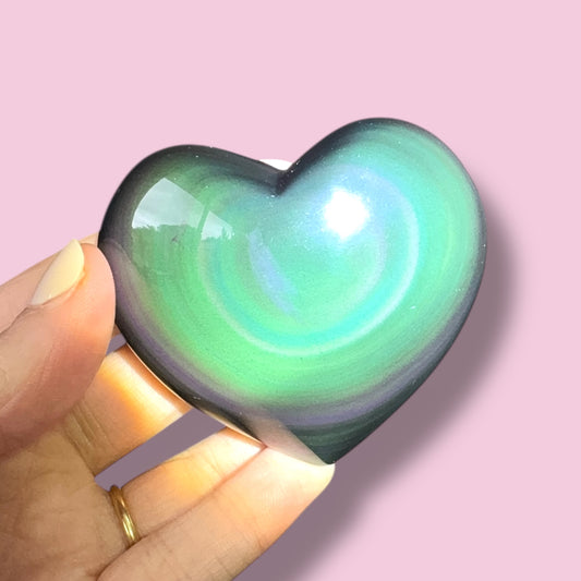 Rainbow Obsidian Heart Carving
