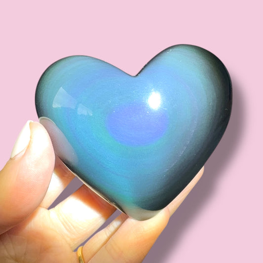 Rainbow Obsidian Heart Carving