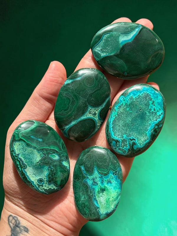 Chrysocolla and Malachite Palmstones | Choose your Own