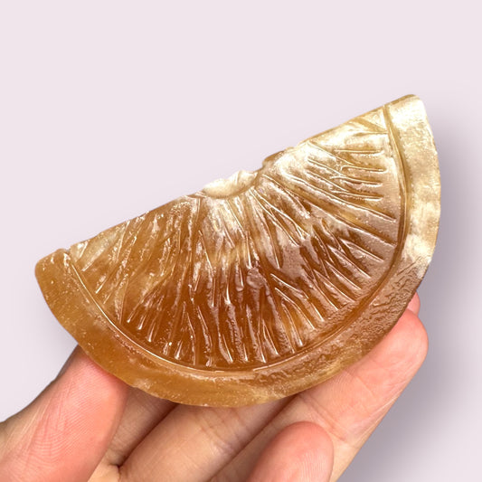 Honey Calcite Citrus Slice Carving