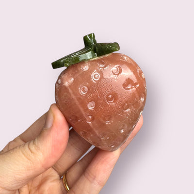 Rose Calcite and Serpentine Strawberry Carving