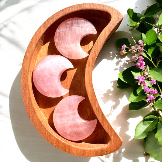 Rose Quartz Midi Moon Carvings