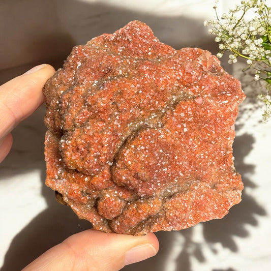 Red Calcite on Limonite Specimen
