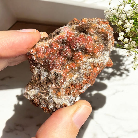 Red Calcite on Limonite Specimen