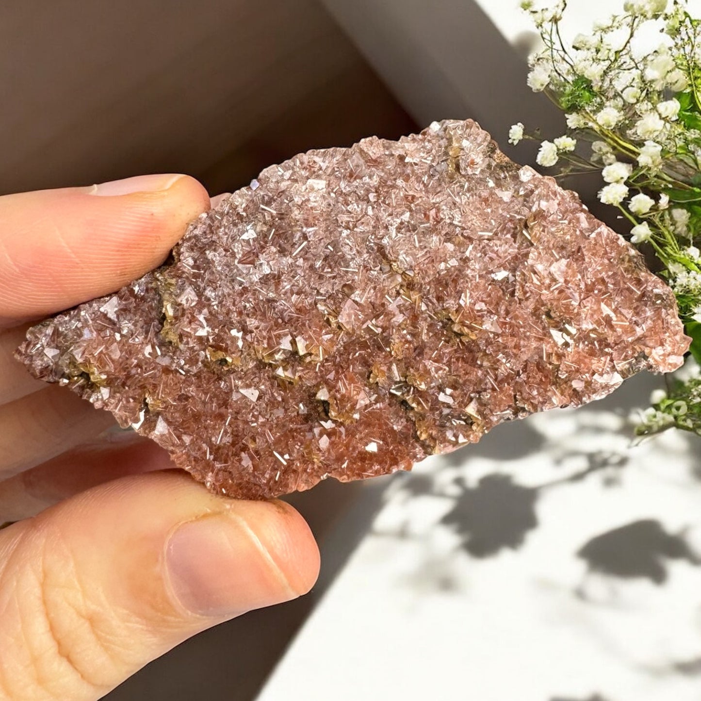 Red Calcite on Limonite Specimen